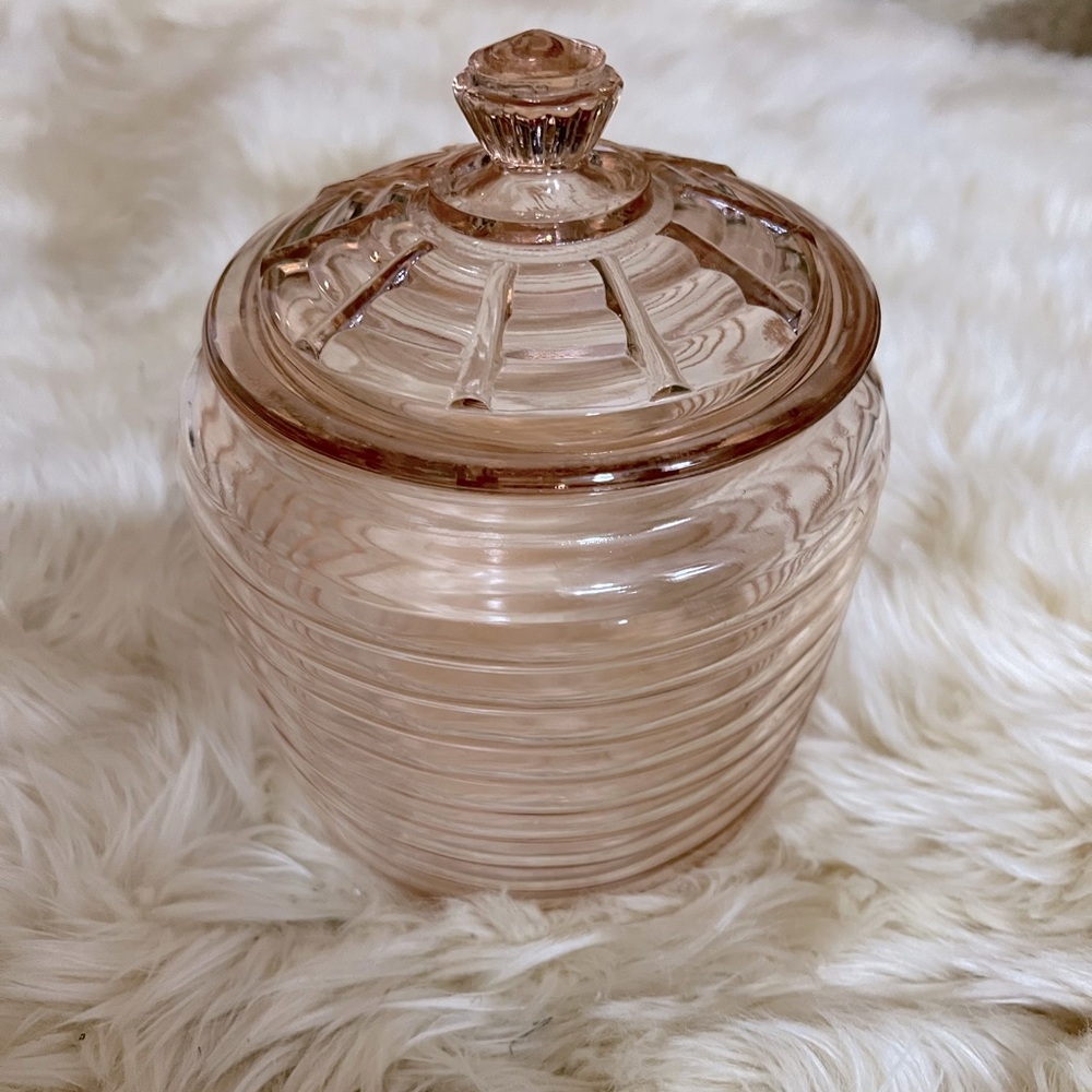 1930’s Pink Depression Glass Biscuit/Cookie Jar With Lid
